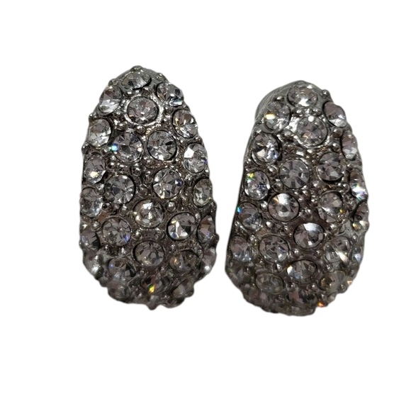 Elegant Silver Tone Crystal Pierced Earrings - Picture 3 of 8